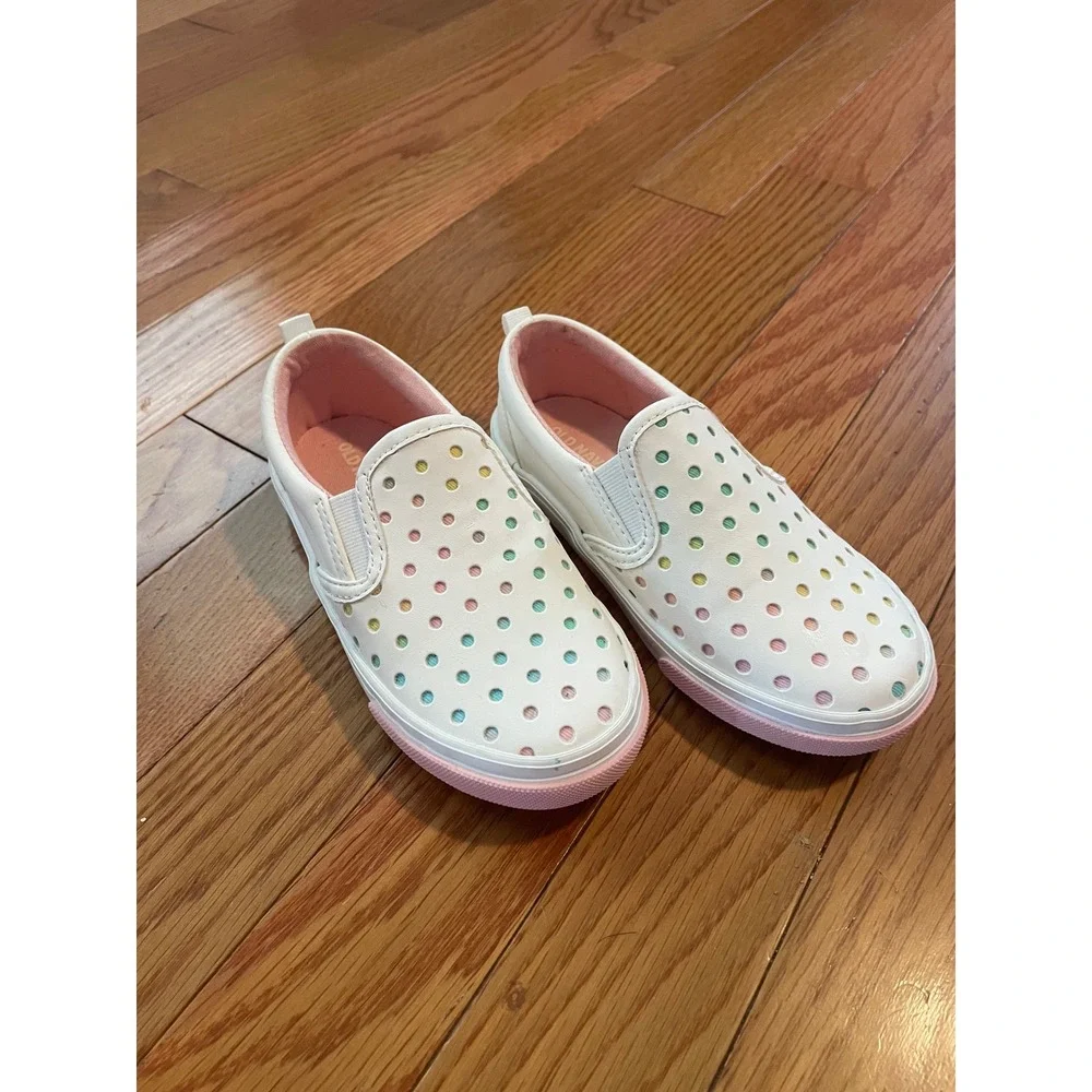 Old Navy Kids White Multi Color Perforated Polka Dot Slip On Sneakers Pink Sole